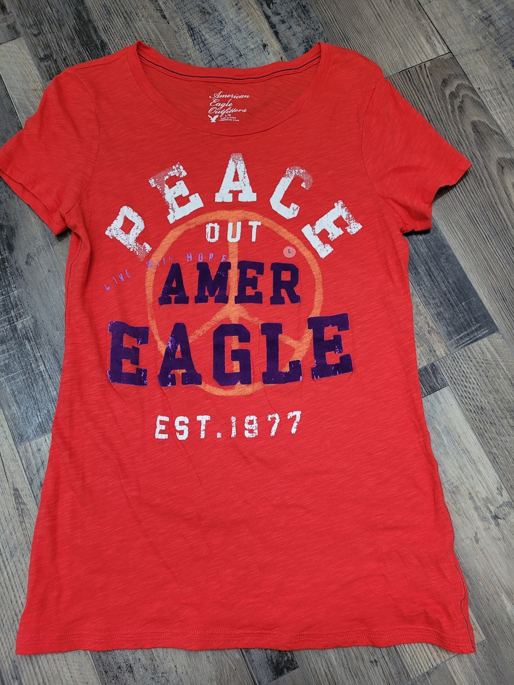 Orange Size Large American Eagle Tagless Peace Out Graphic Tee Shirt